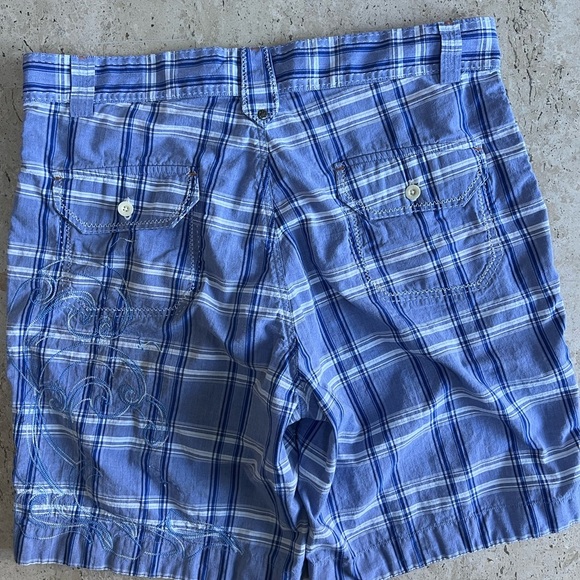 Robert Graham Blue Plaid Embroidered Ocean Waves Shorts Size 36 - Picture 2 of 9